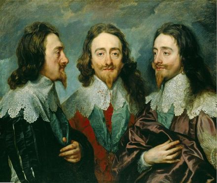 Charles I, Rey de Inglaterra, desde tres ángulos, óleo pintado en 1636 por Anthony Van Dyck.