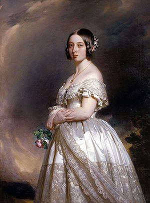 Pintura de la reina Victoria vestida de novia, por Winterhalter. 